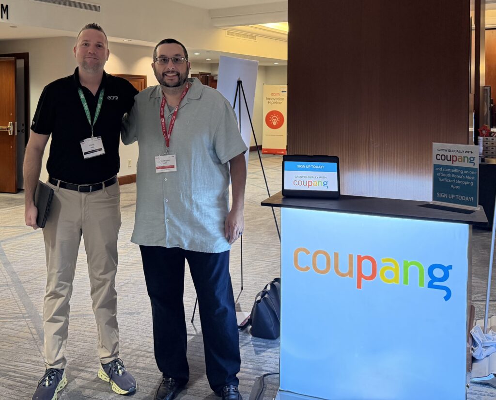 Tyler Barich, ECRM's Vice President of Food & Beverage, spends time in Dallas with Coupang’s John Dempsey, who connected with 50 vendors looking to expand internationally.